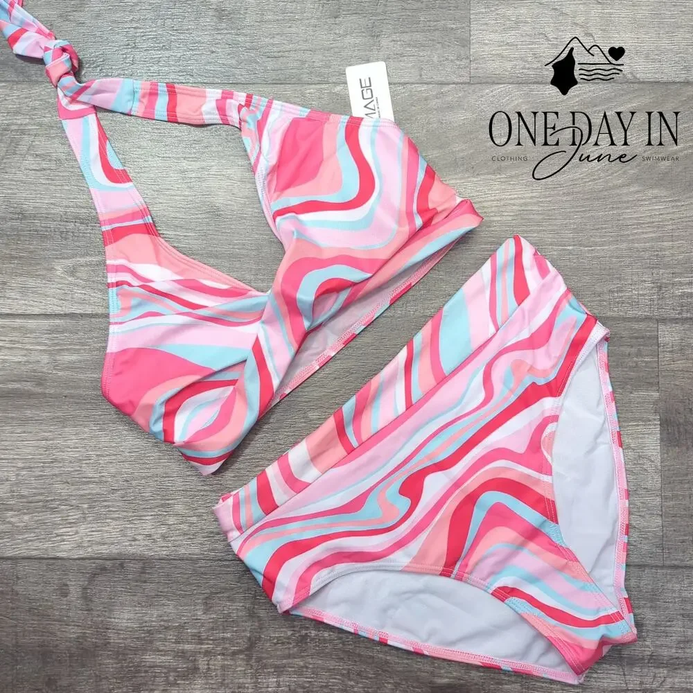 Aimage Cross Front Halter Bikini Swimsuit Size M